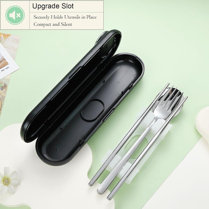 DEVICO Travel Utensils with Case Cute, Reusable Silverware for Lunch, Portable Cutlery Set, 18/8 Stainless Steel Fork Spoon Chopsticks in Cartoon Case, Dishwasher Safe (Black) - Image 3